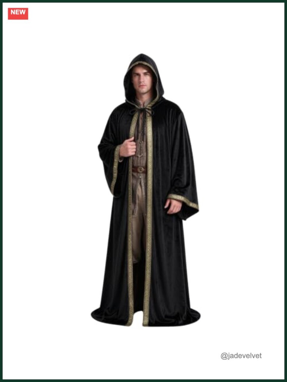 Unisex Velvet Hooded Wizard Robe Medieval Cloak Cosplay Halloween Costume